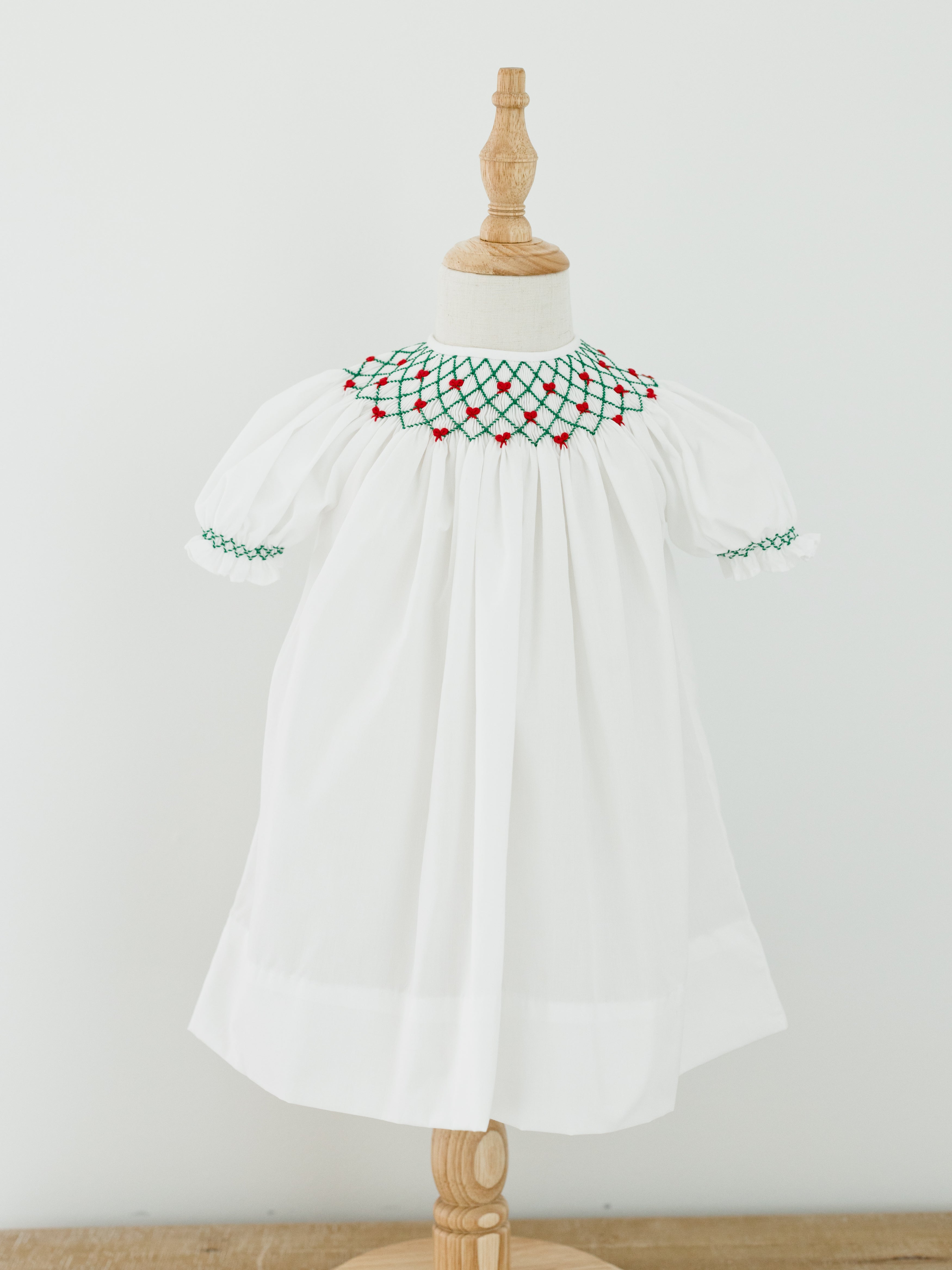 Beatrice Bishop Dress - Red & Green Christmas Smocked Beatrice Bishop Dress - Red & Green Christmas Smocked