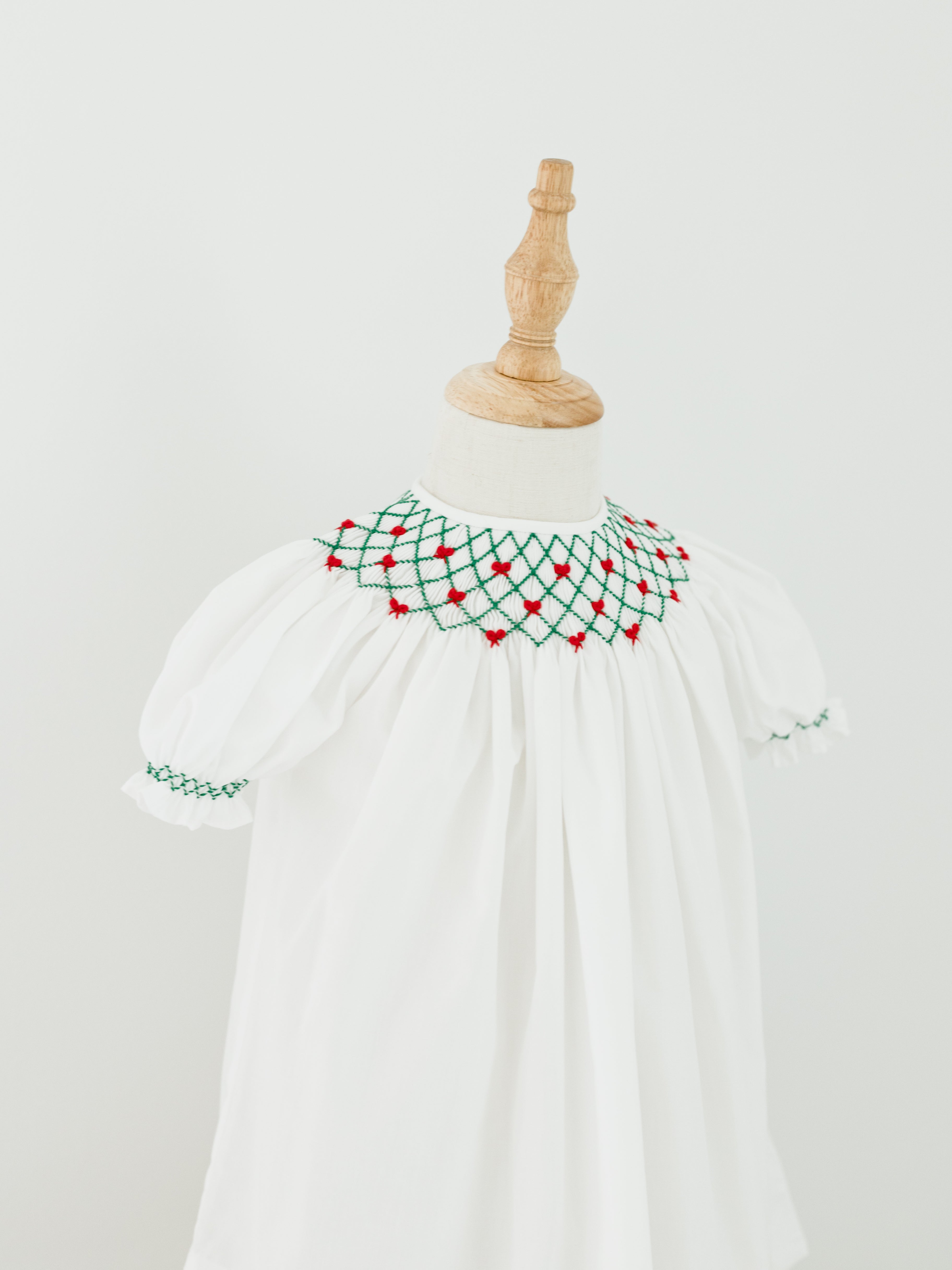 Beatrice Bishop Dress - Red & Green Christmas Smocked