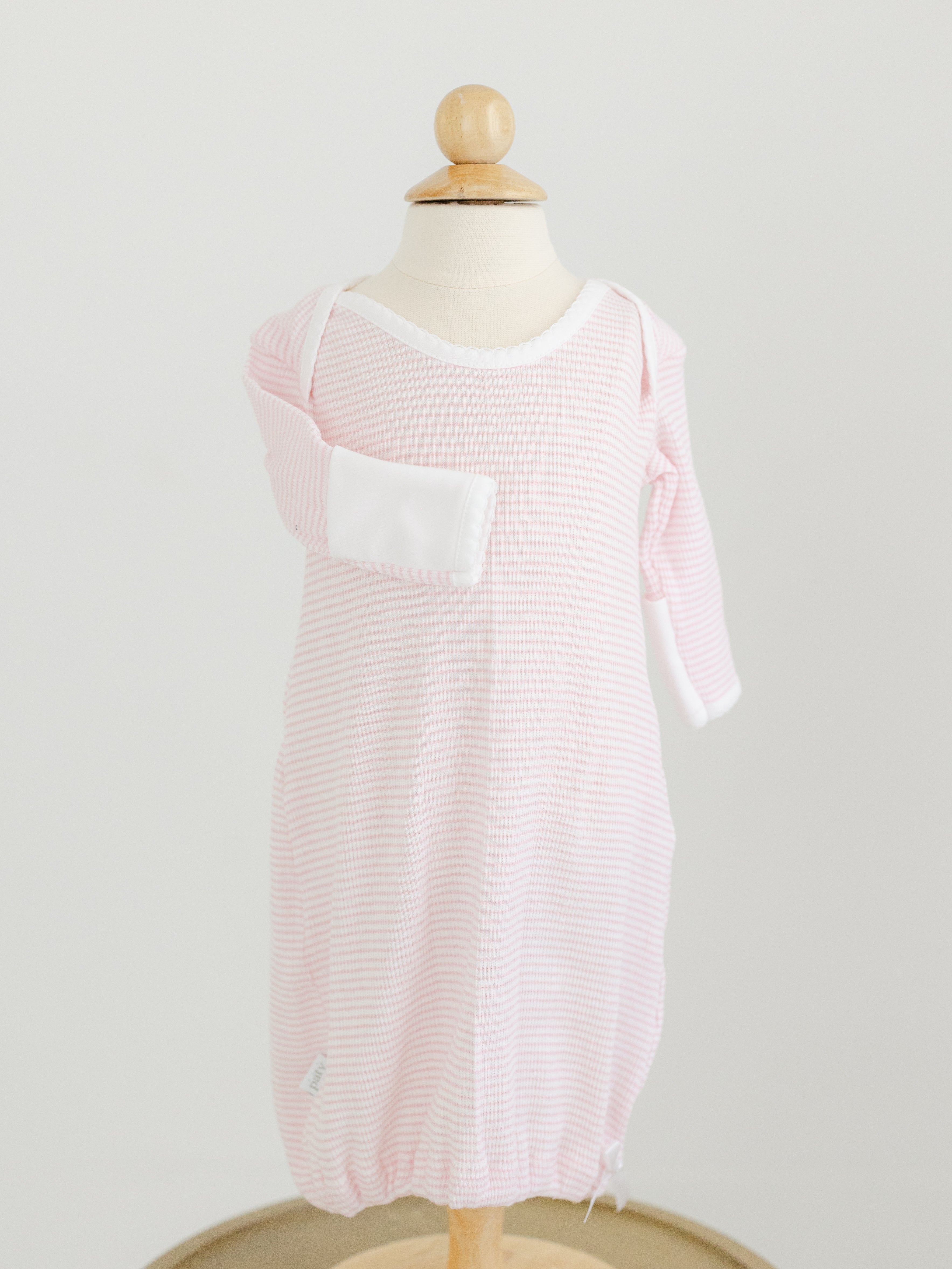 Pink Long Sleeve Rib Knit Lap Shoulder Gown w/Stripes