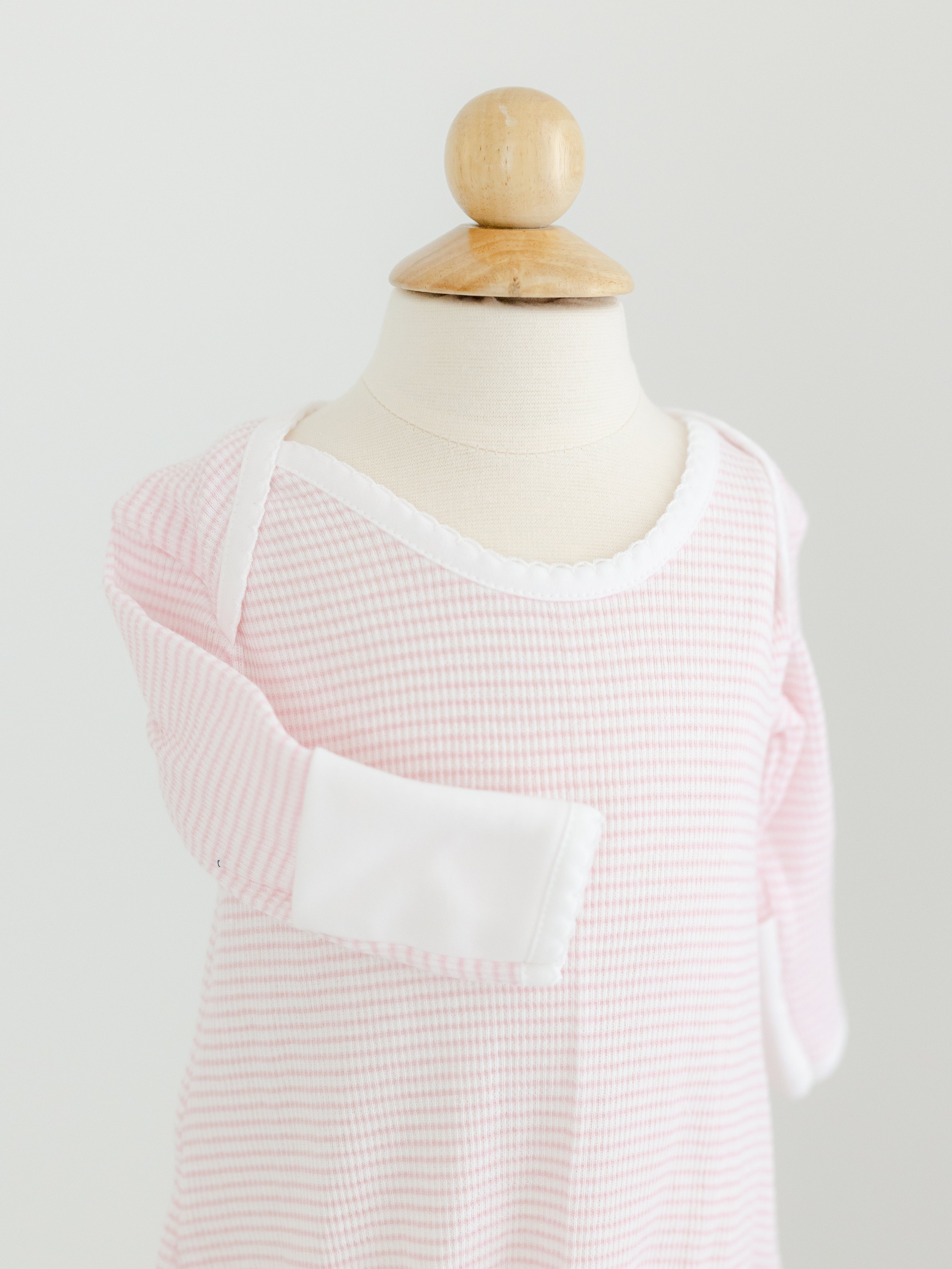 Pink Long Sleeve Rib Knit Lap Shoulder Gown w/Stripes