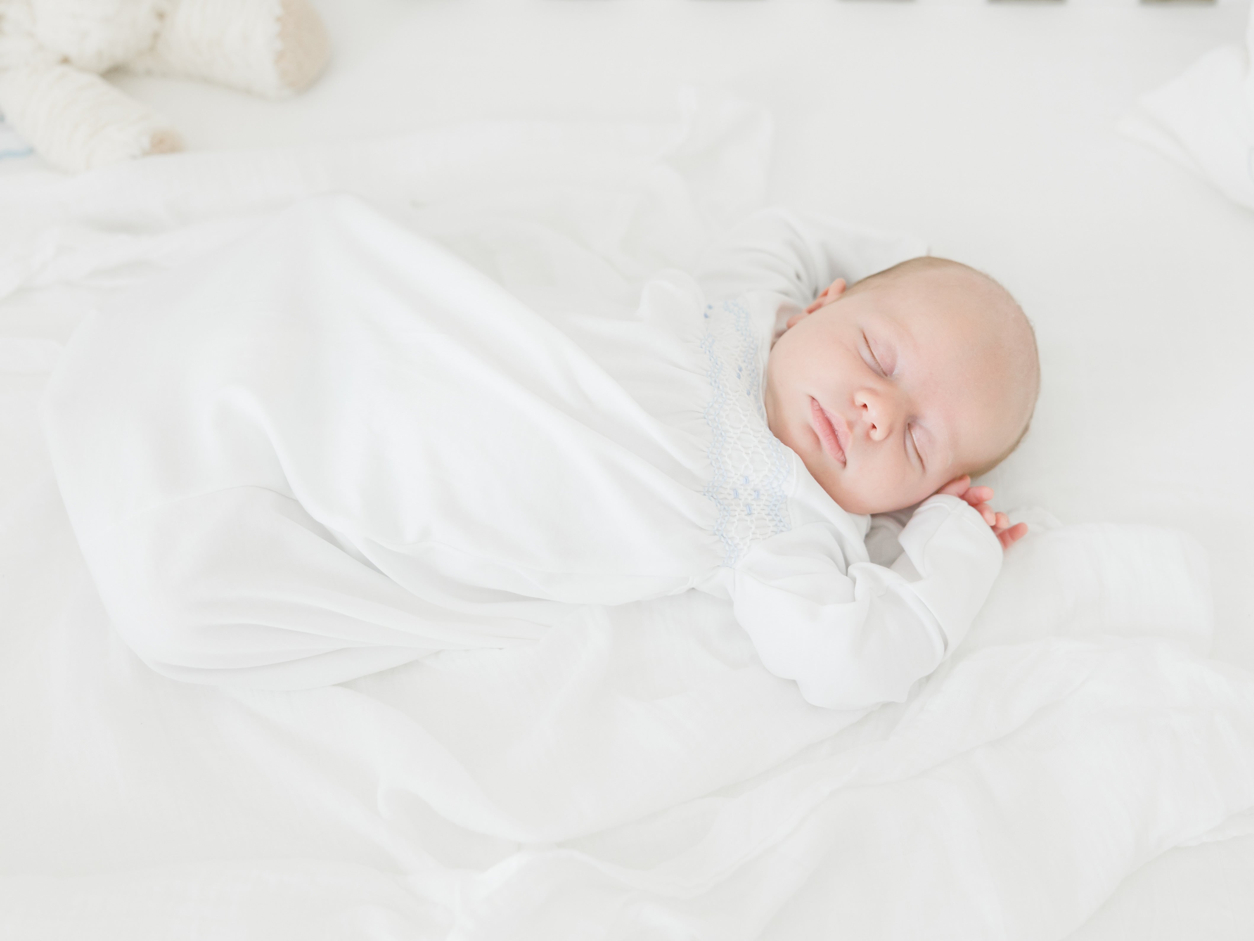 Nella Pima Boy White / Blue Smocked Gown