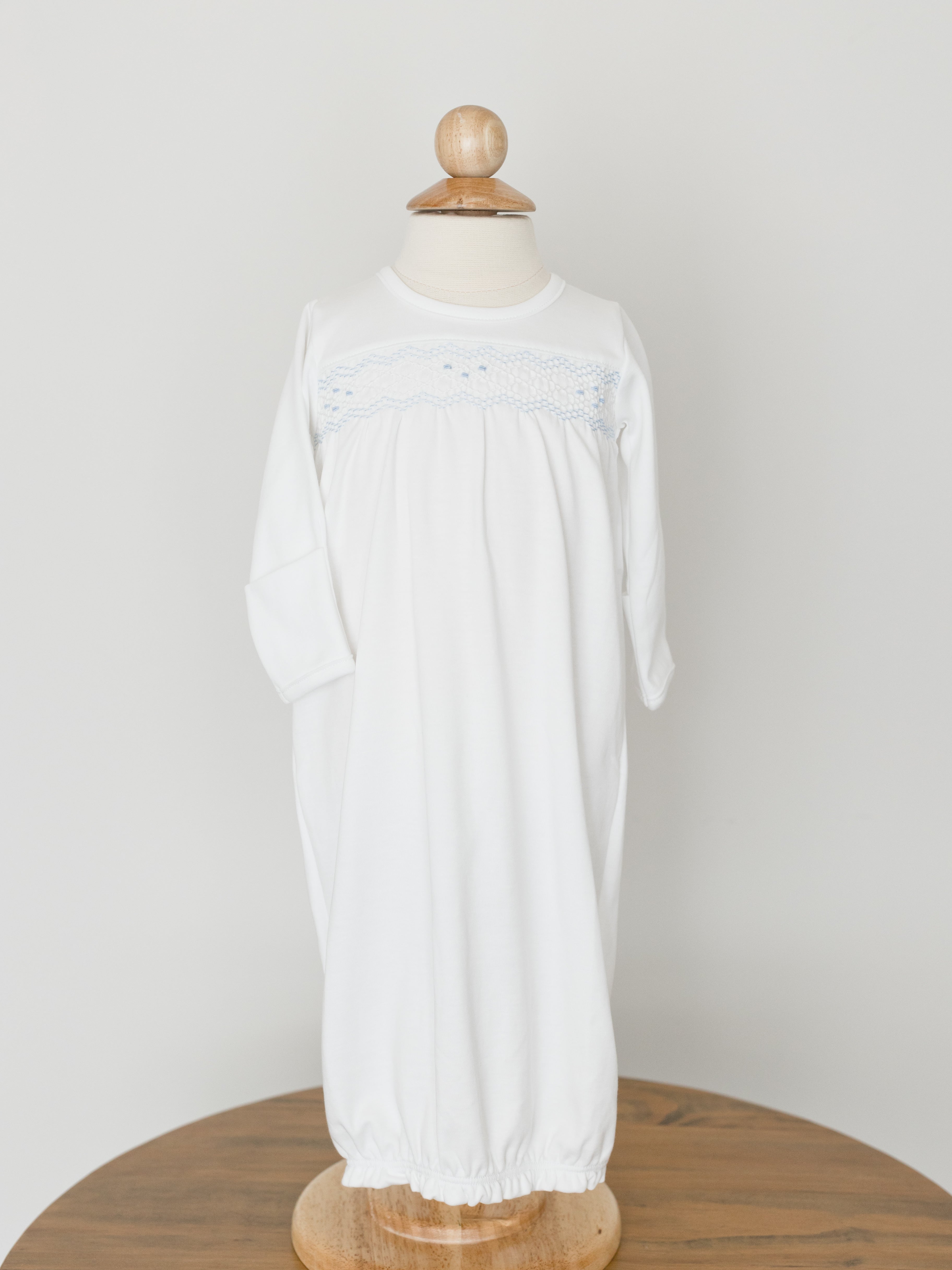 Nella Pima Boy White / Blue Smocked Gown