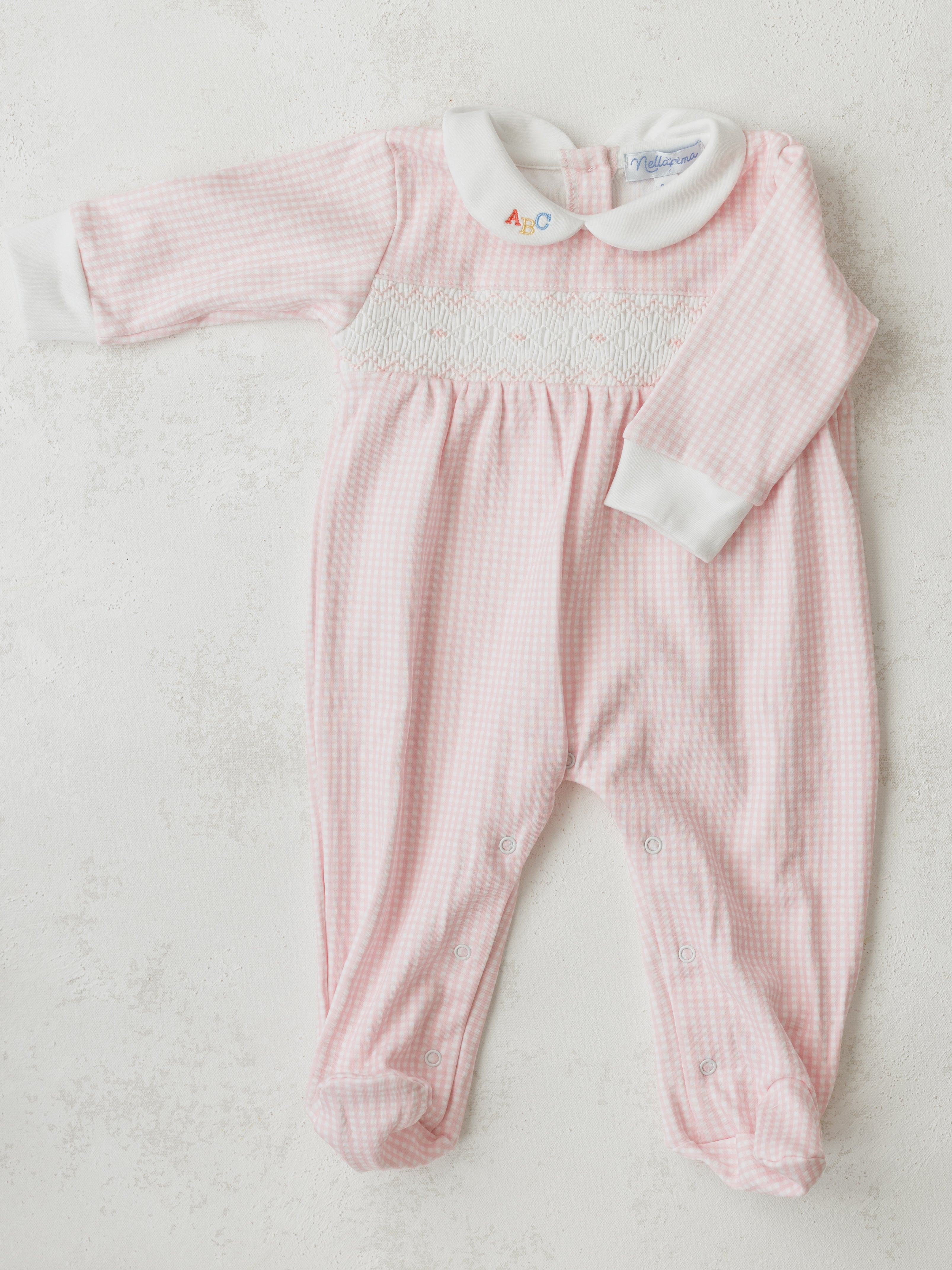 Pink Gingham ABC Smocked Footie