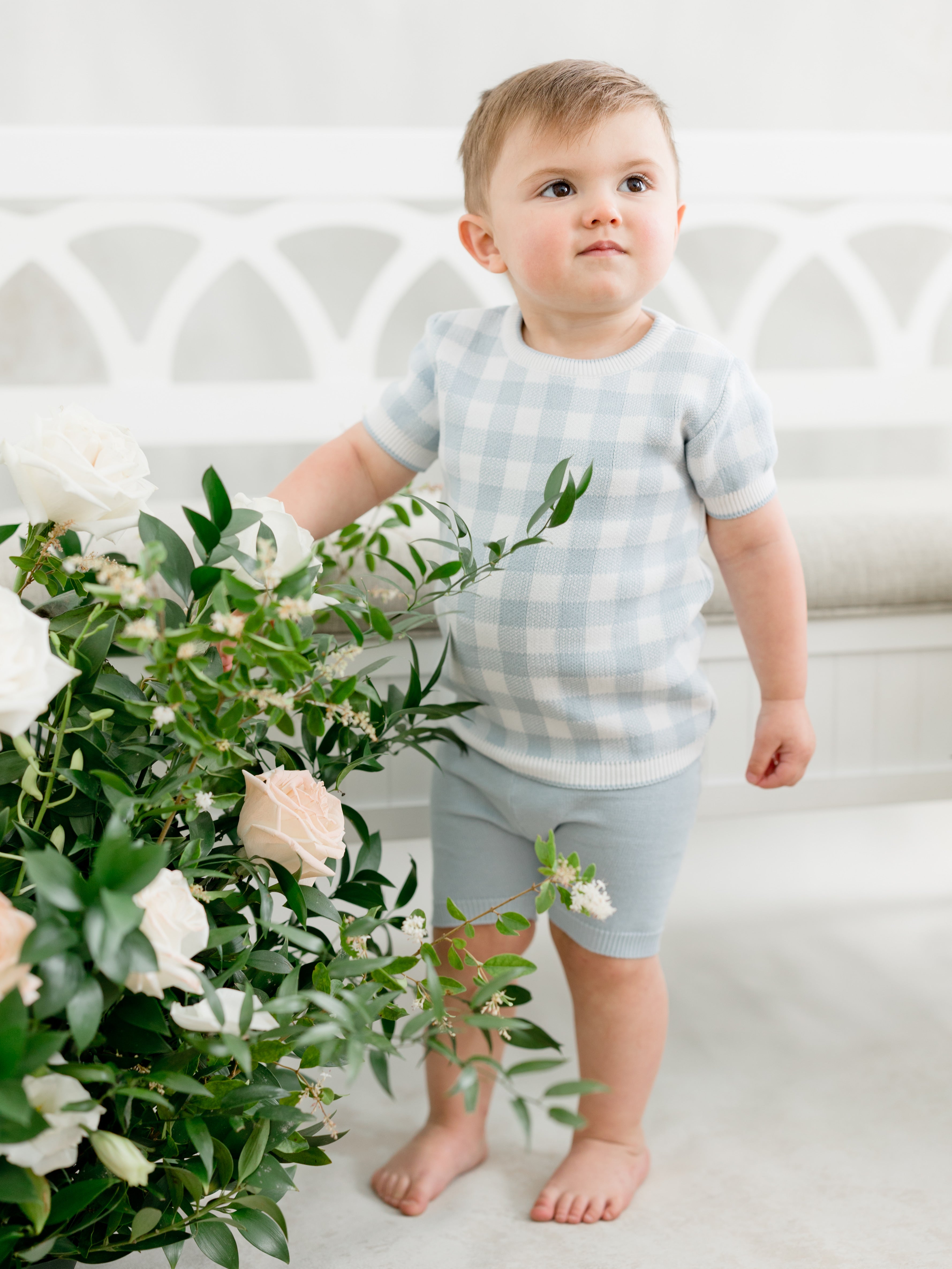 Feltman Brothers Powder Blue Gingham Knit Set