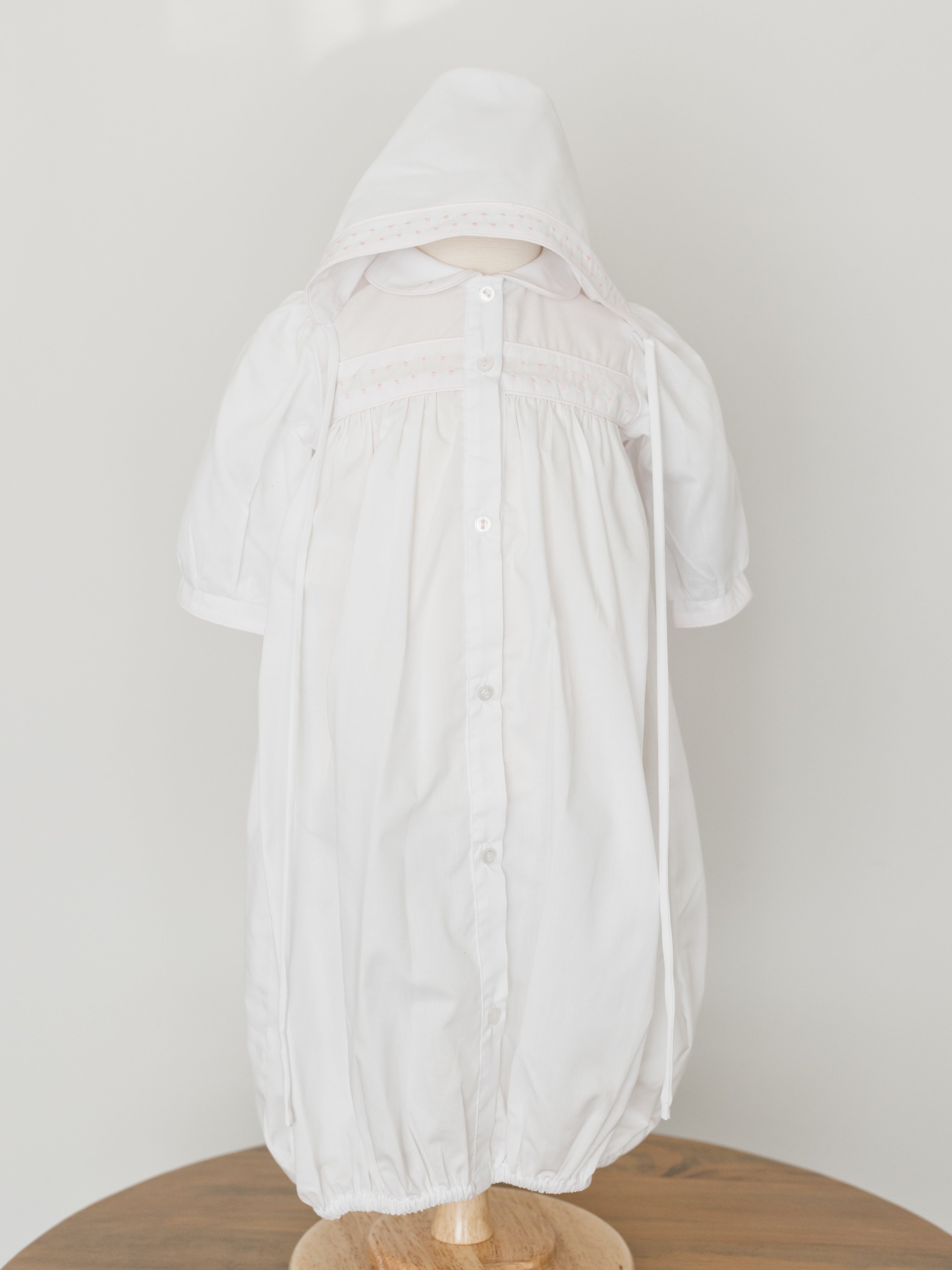 Feltman Brothers Girls Dot Embroidered Take Me Home Gown With Hat