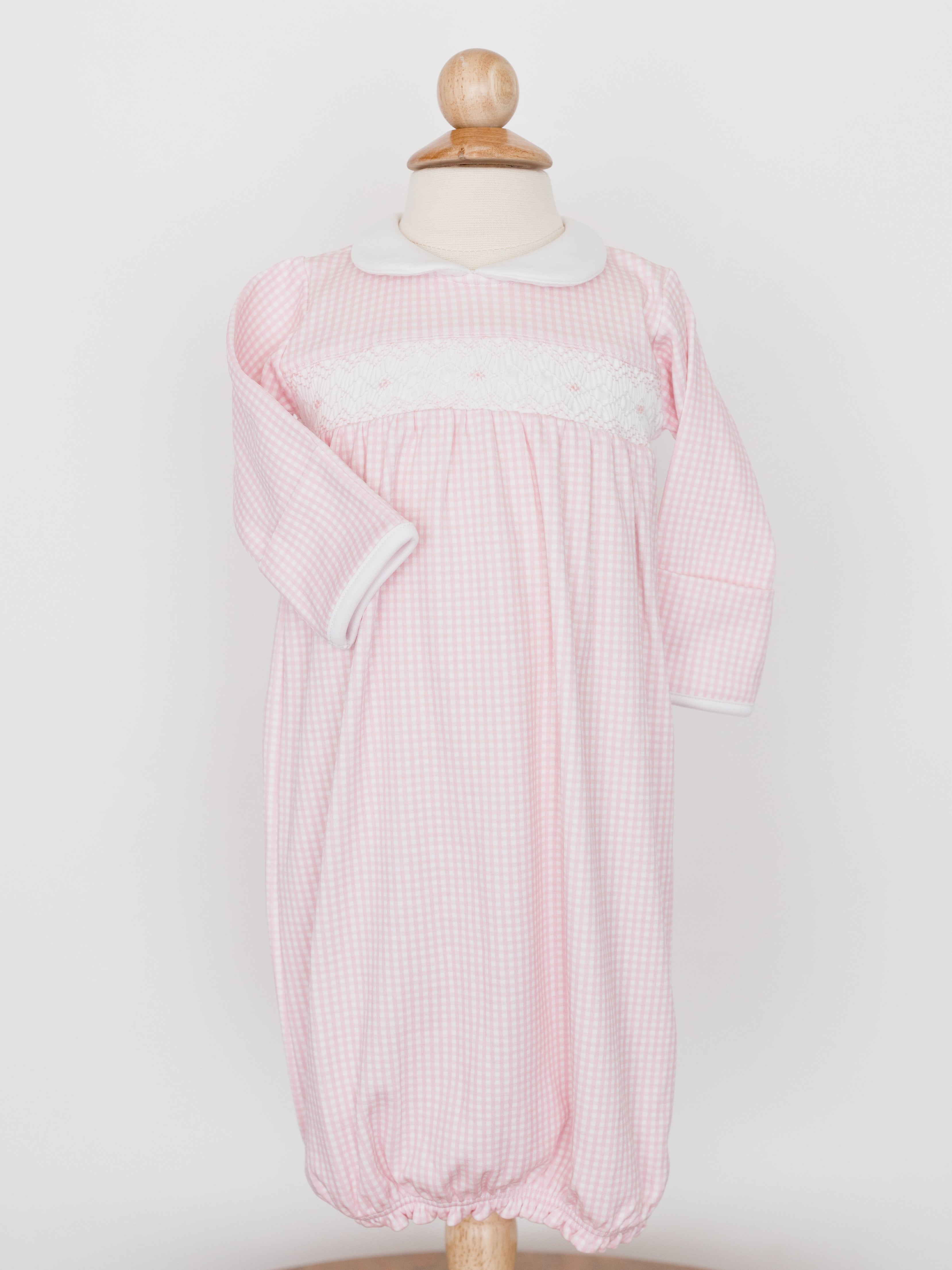 Nella Pima Pink Gingham Baby Gown