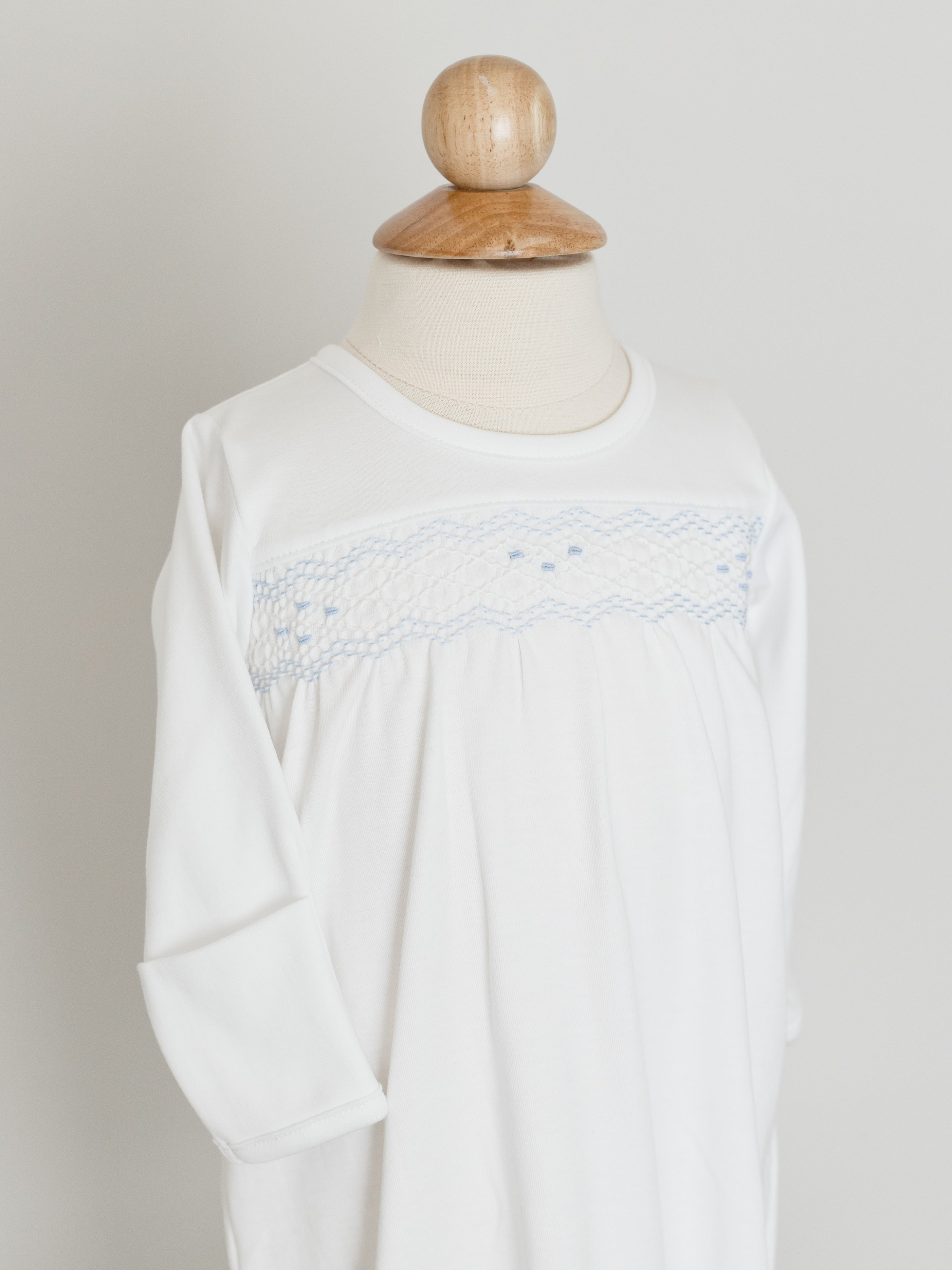 Nella Pima Boy White / Blue Smocked Gown