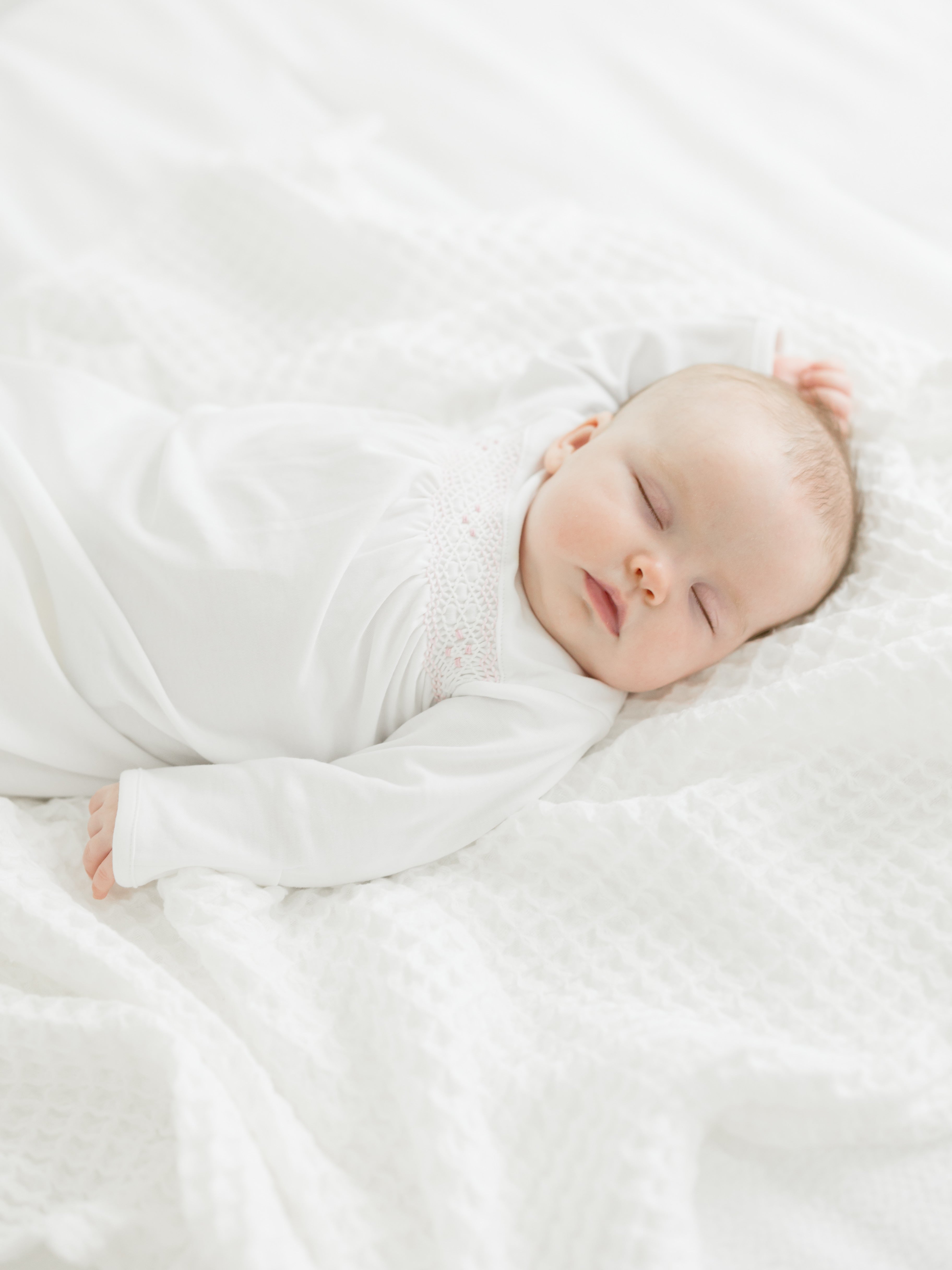 Nella Pima White / Pink Smocked Gown