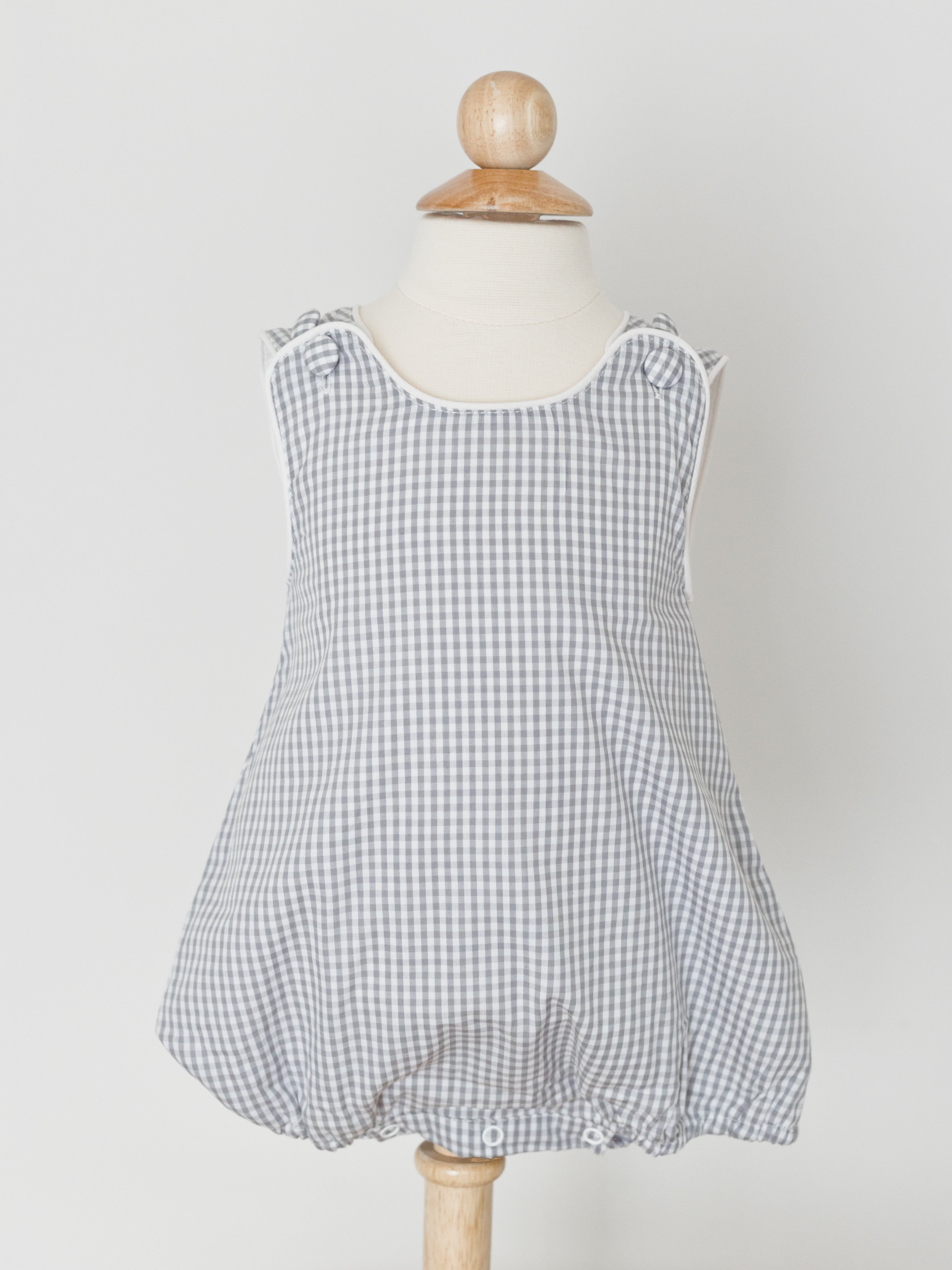 Classic Gray Gingham Baby Bubble Romper