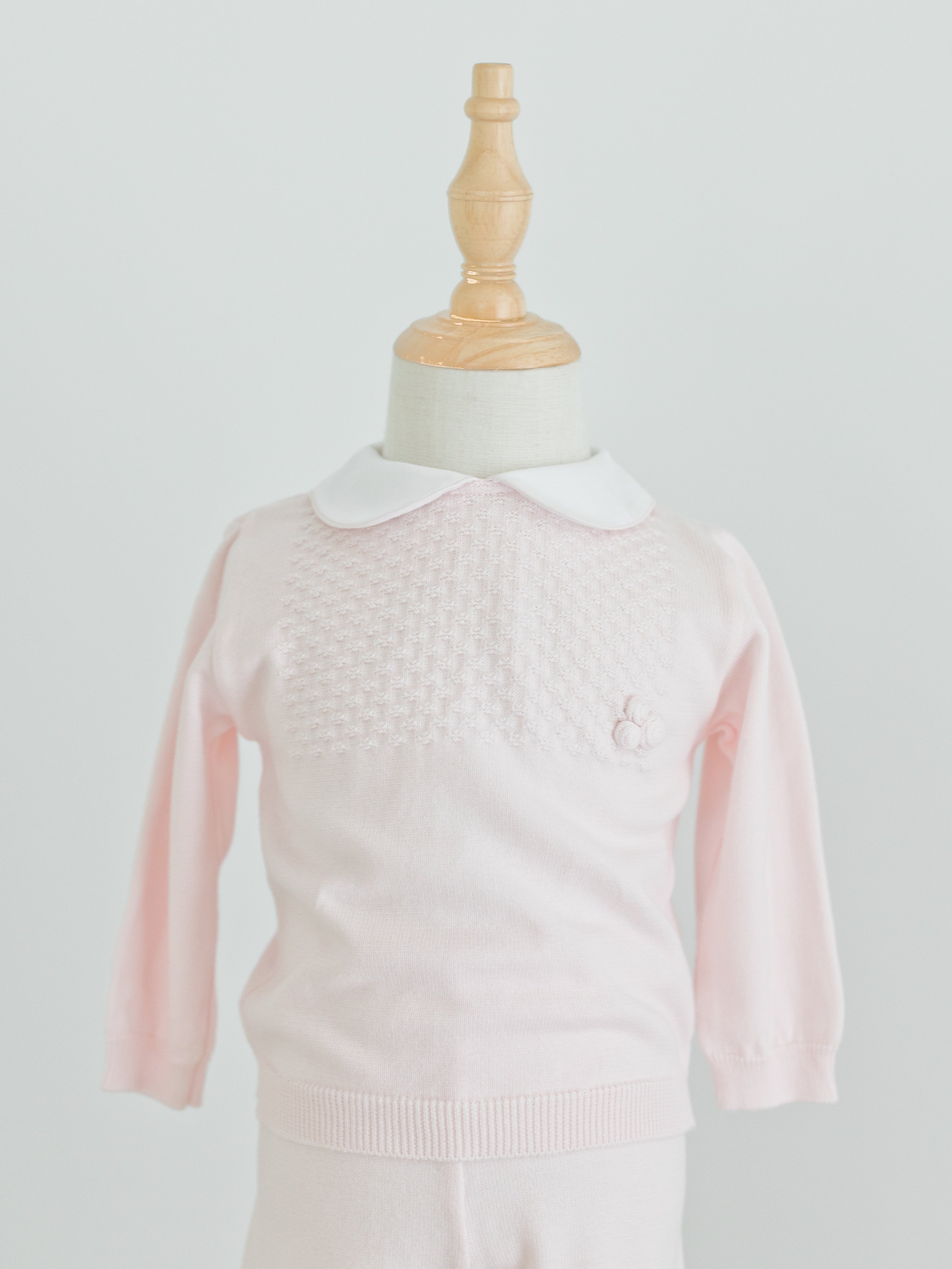 Girls Pique Collar Diamond Knit 2-Piece with Hat