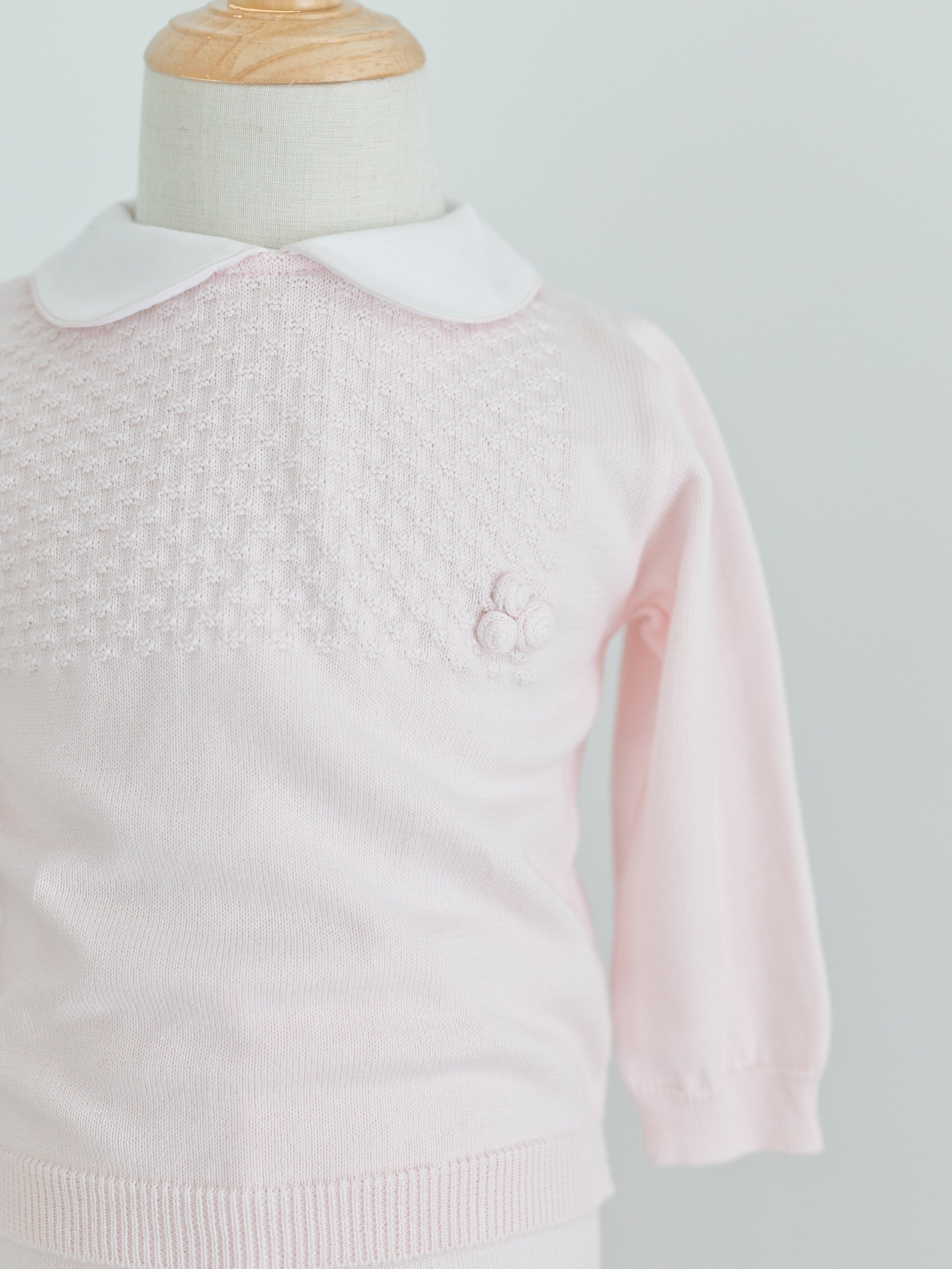 Girls Pique Collar Diamond Knit 2-Piece with Hat