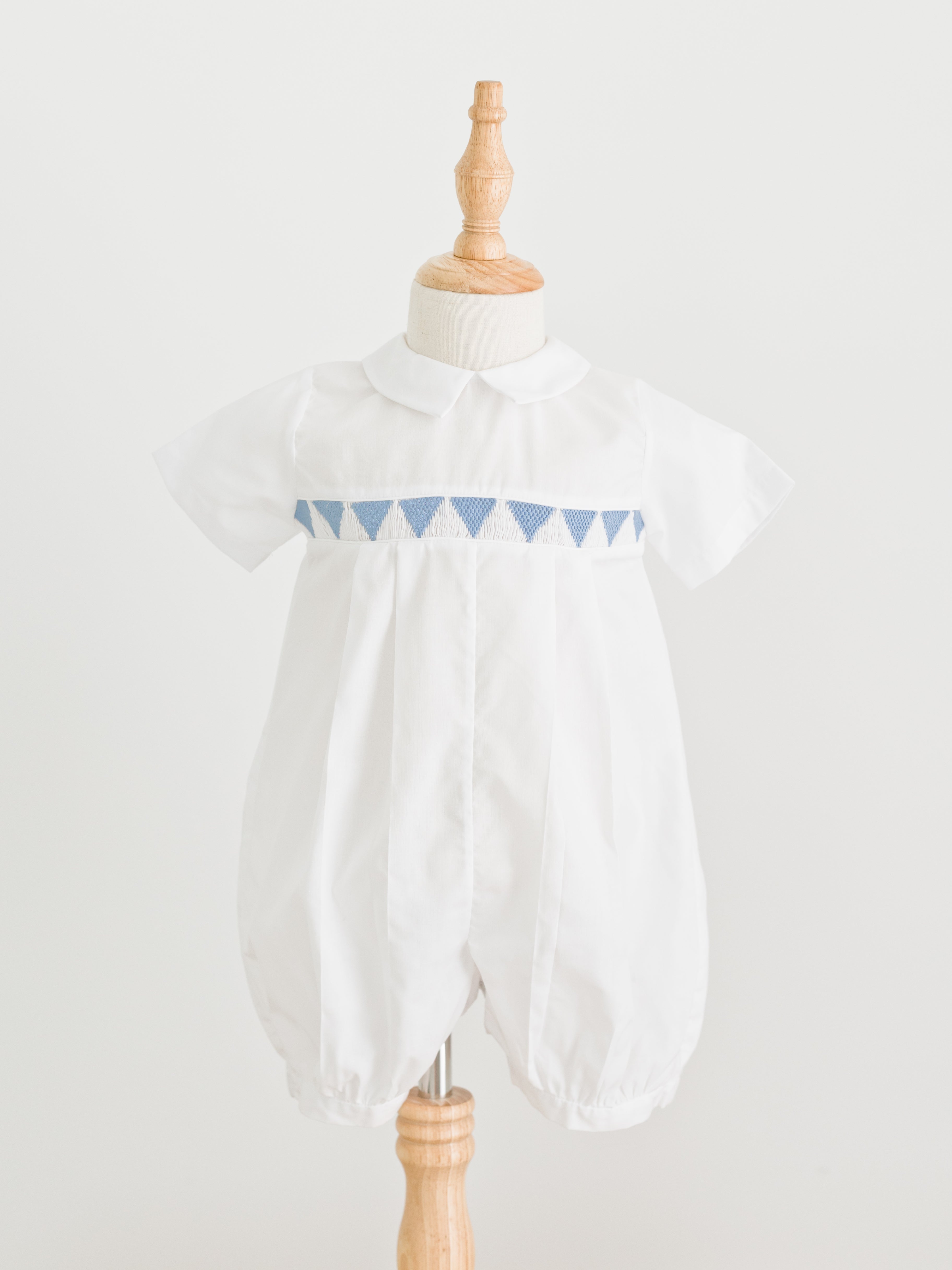 White Triangle Smocked Boys Romper