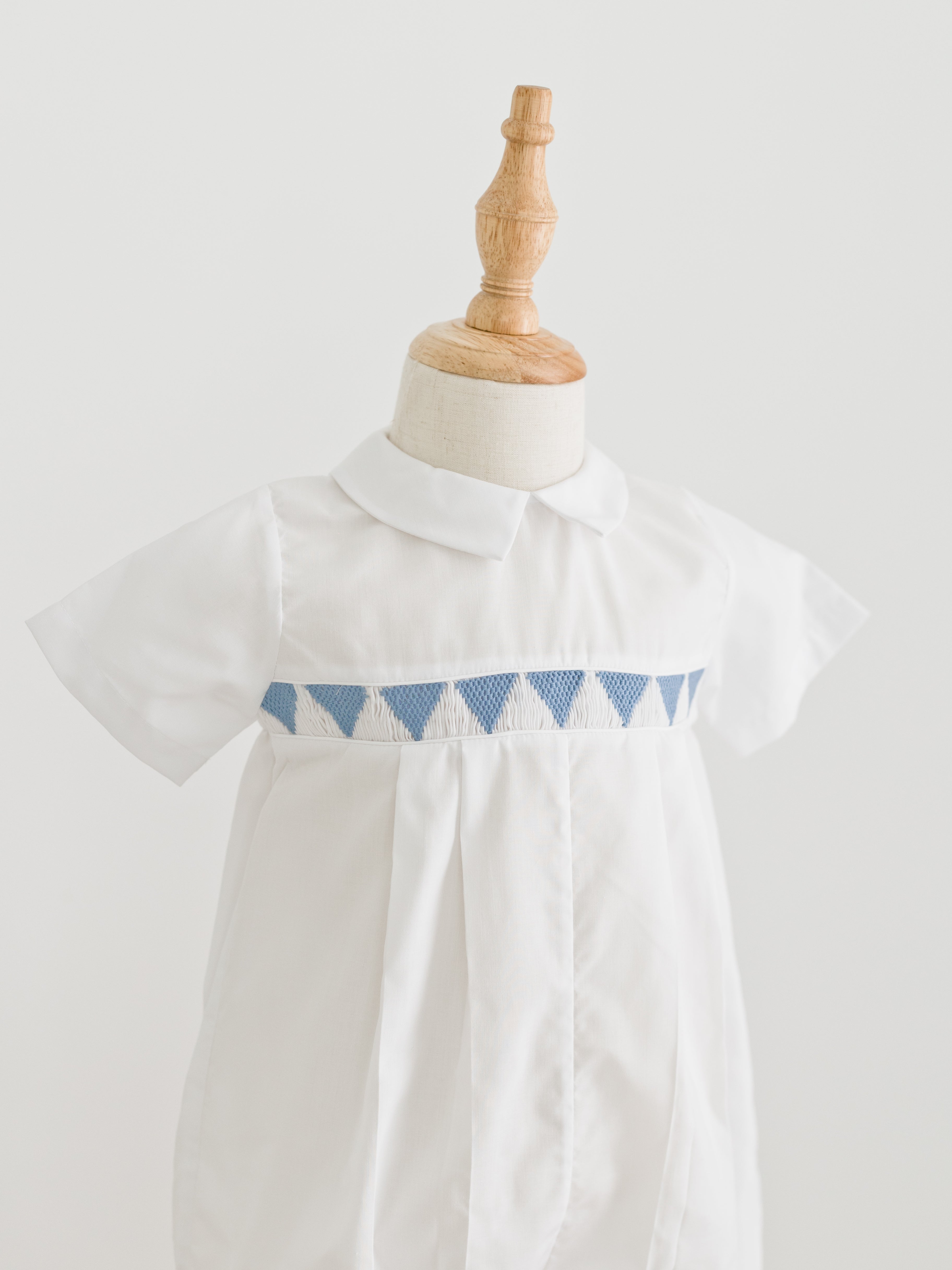 White Triangle Smocked Boys Romper