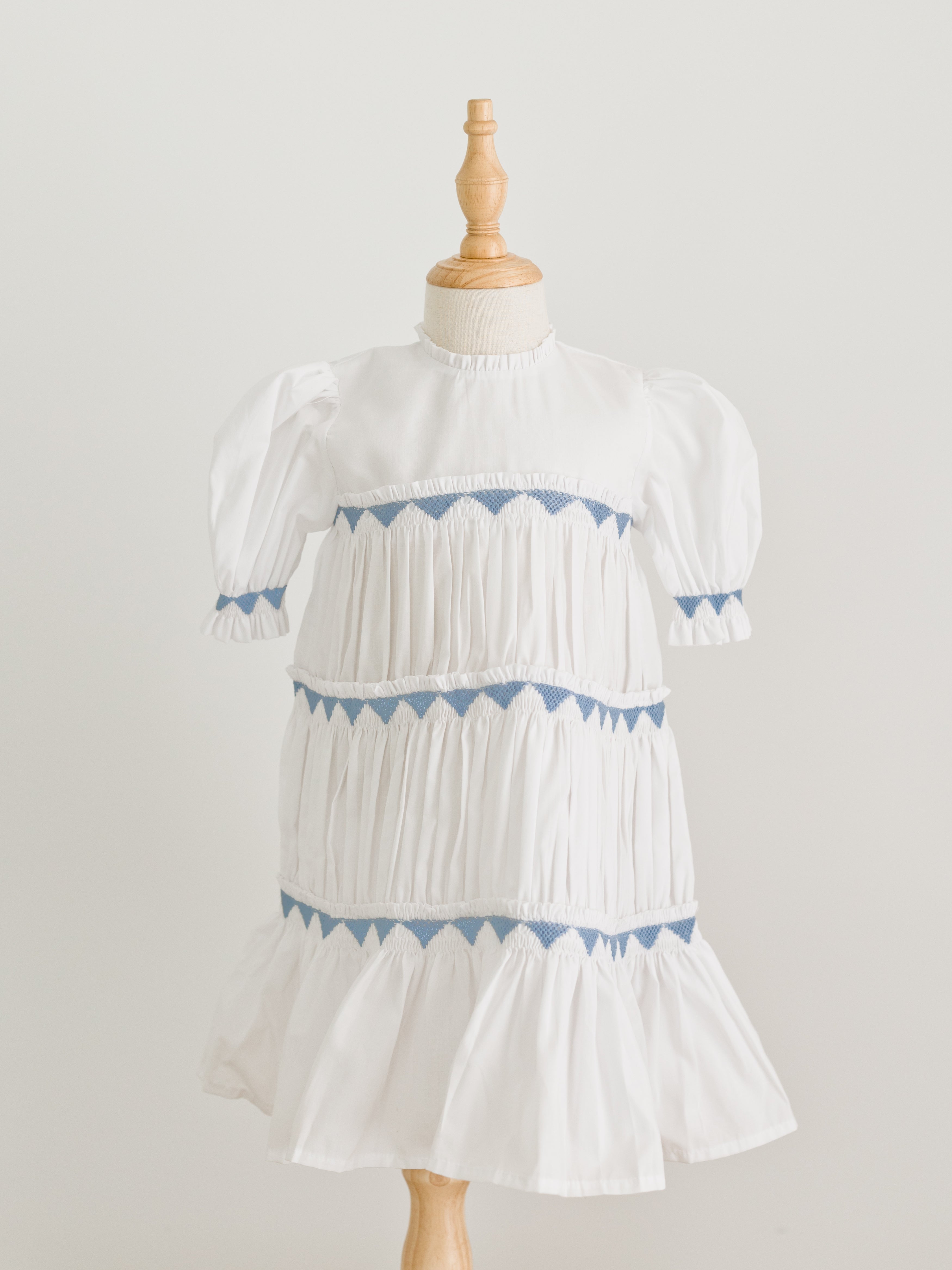 White Triangle Smocked Tiered Dress