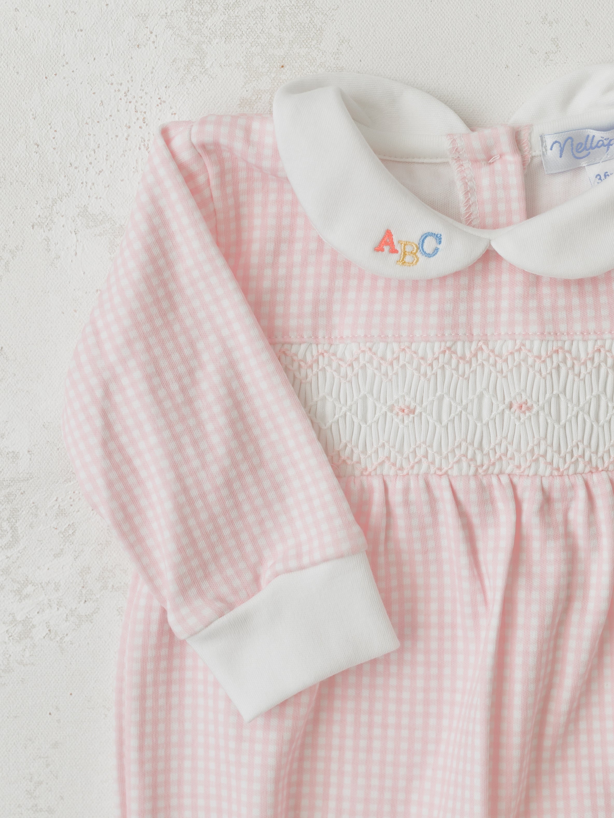 Pink Gingham ABC Smocked Footie