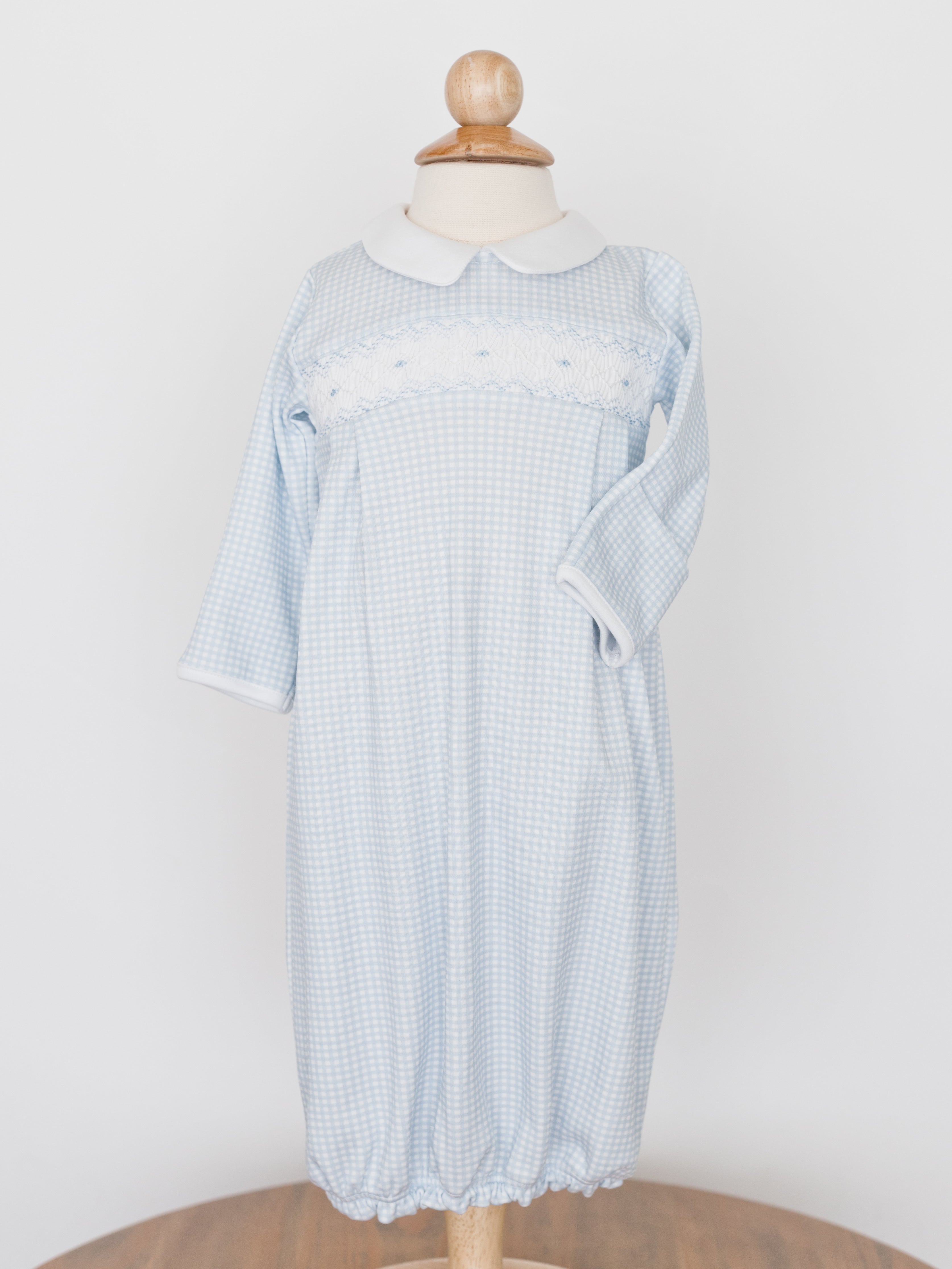 Nella Pima Blue Gingham Baby Gown