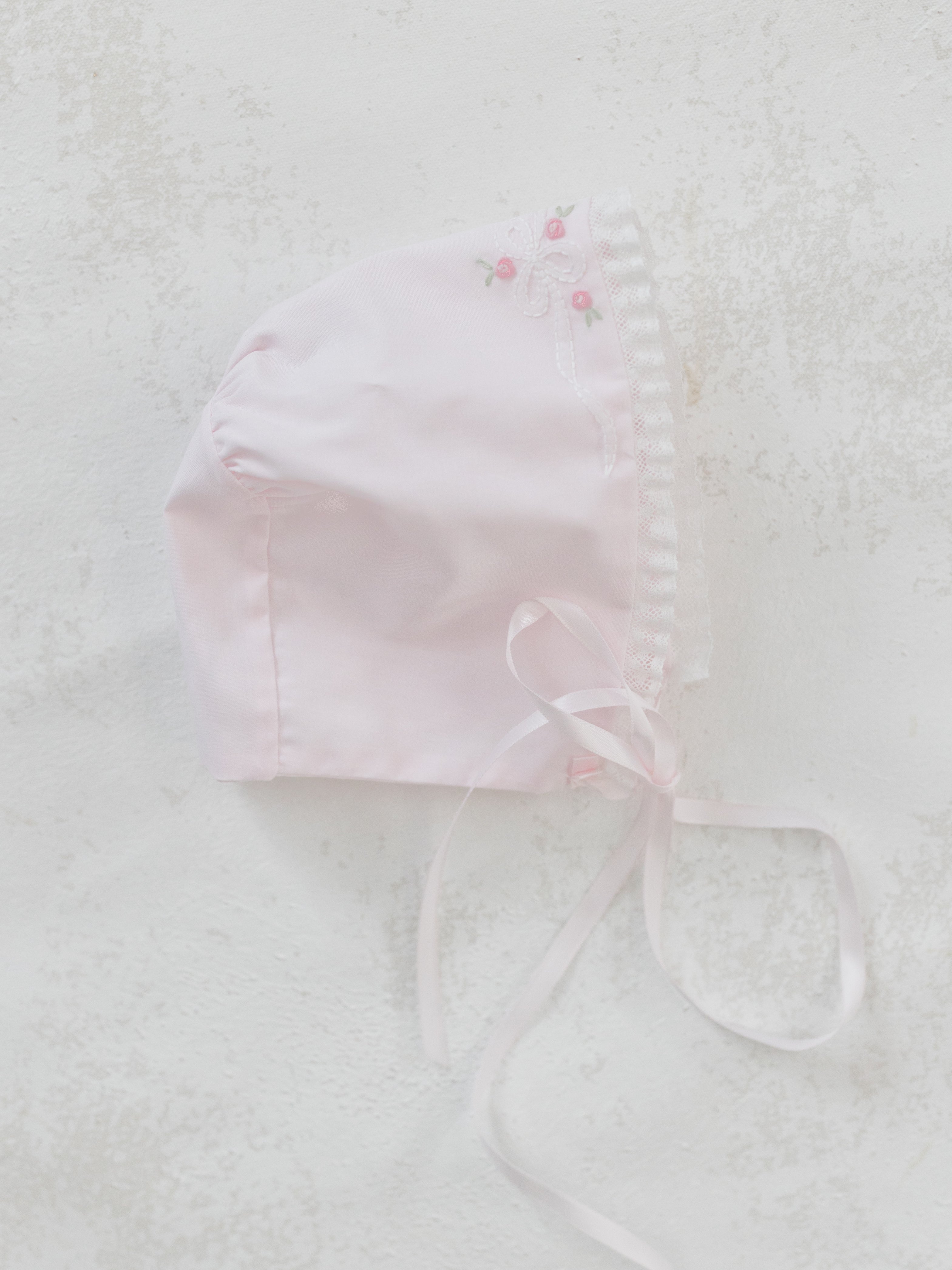 Pink Vintage Bow & Lace Bonnet